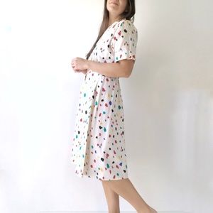 Vintage White and Color Print Midi Dress